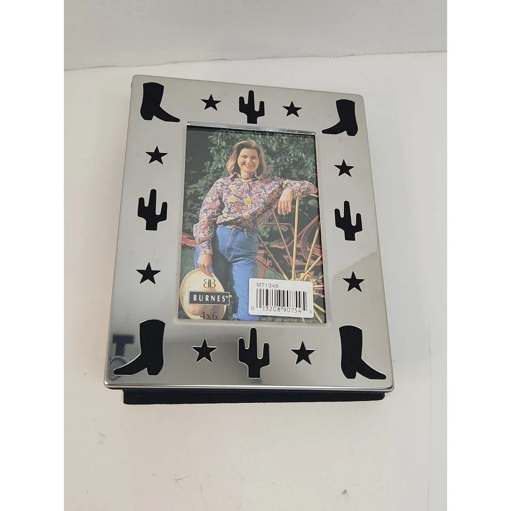 Vintage Burnes of Boston Western Theme Photo‎ Album  Silver Metal & Black Velvet